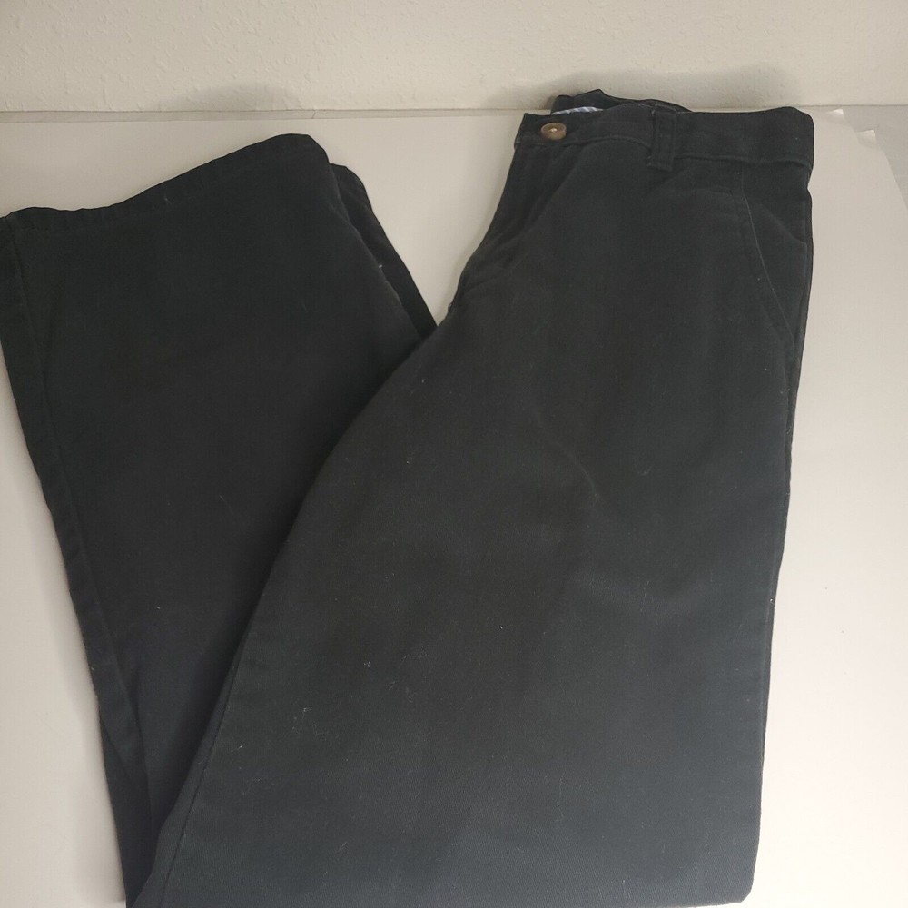 Chaps Boys Flat Front School Uniform Chino Pants Adj. Waist Black Size 14 Slim